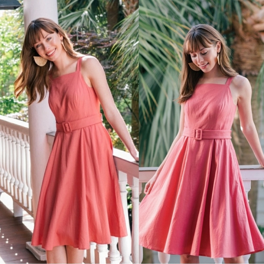 NWT ~ Gal Meets Glam Linen Ruth Belted Swing Midi Dress